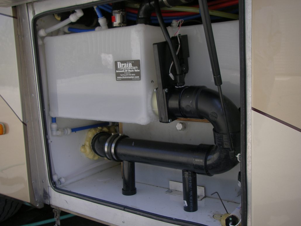 drain master system on gray tank - rv sewer tank valve install