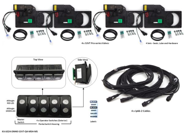 Pro-Series S3VT Drain Master Kit 4 Valves, 1 Penta Switch Housings [4 Operator switches (Exterior), 1 Master Switch]]